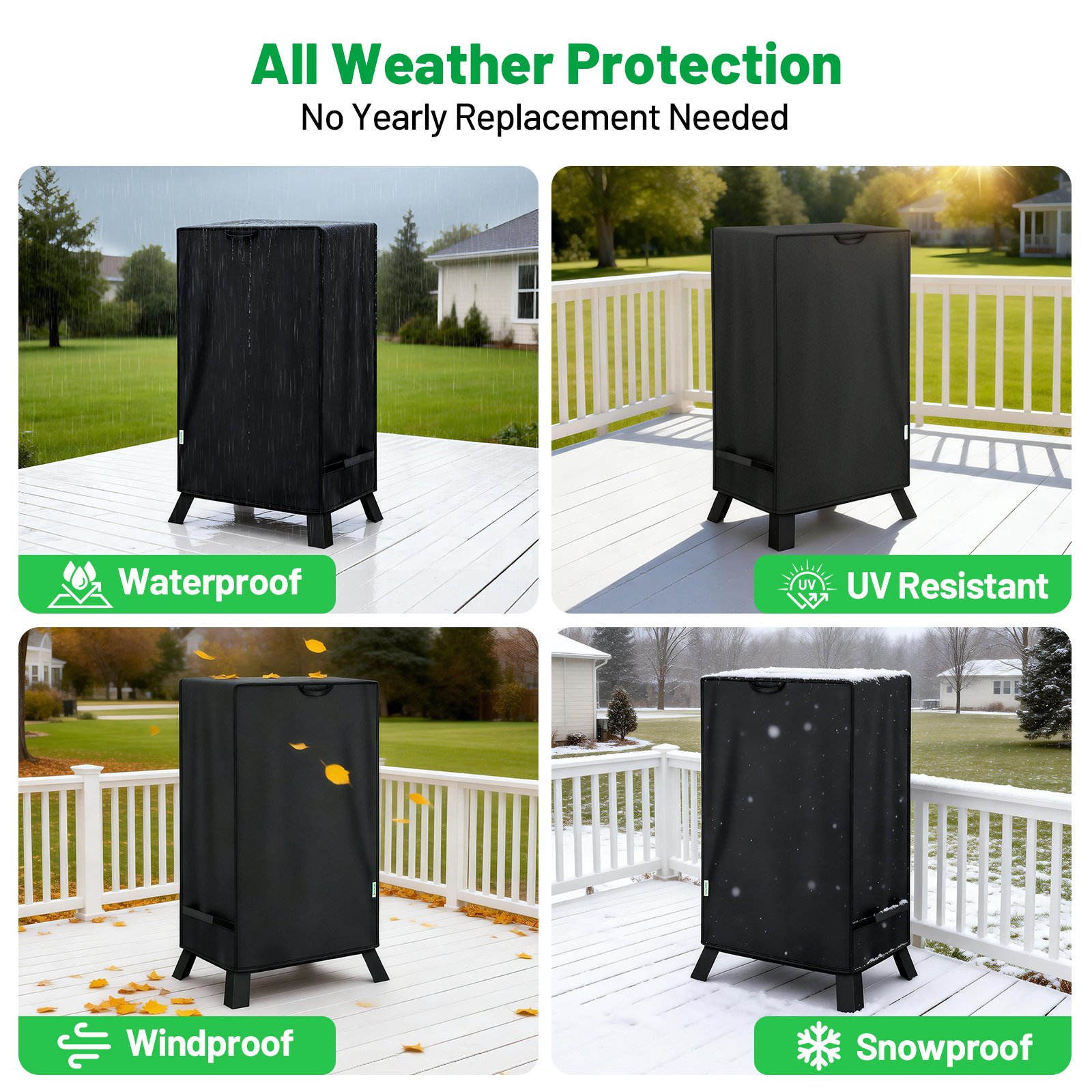 Arborlily 40 Inch Electric Smoker Cover for Masterbuilt, Heavy Duty Waterproof Outdoor Square Vertical Smoker Grill Cover with Windproof Straps & Handles, All-Weather Fade Resistant, Black - Image 9