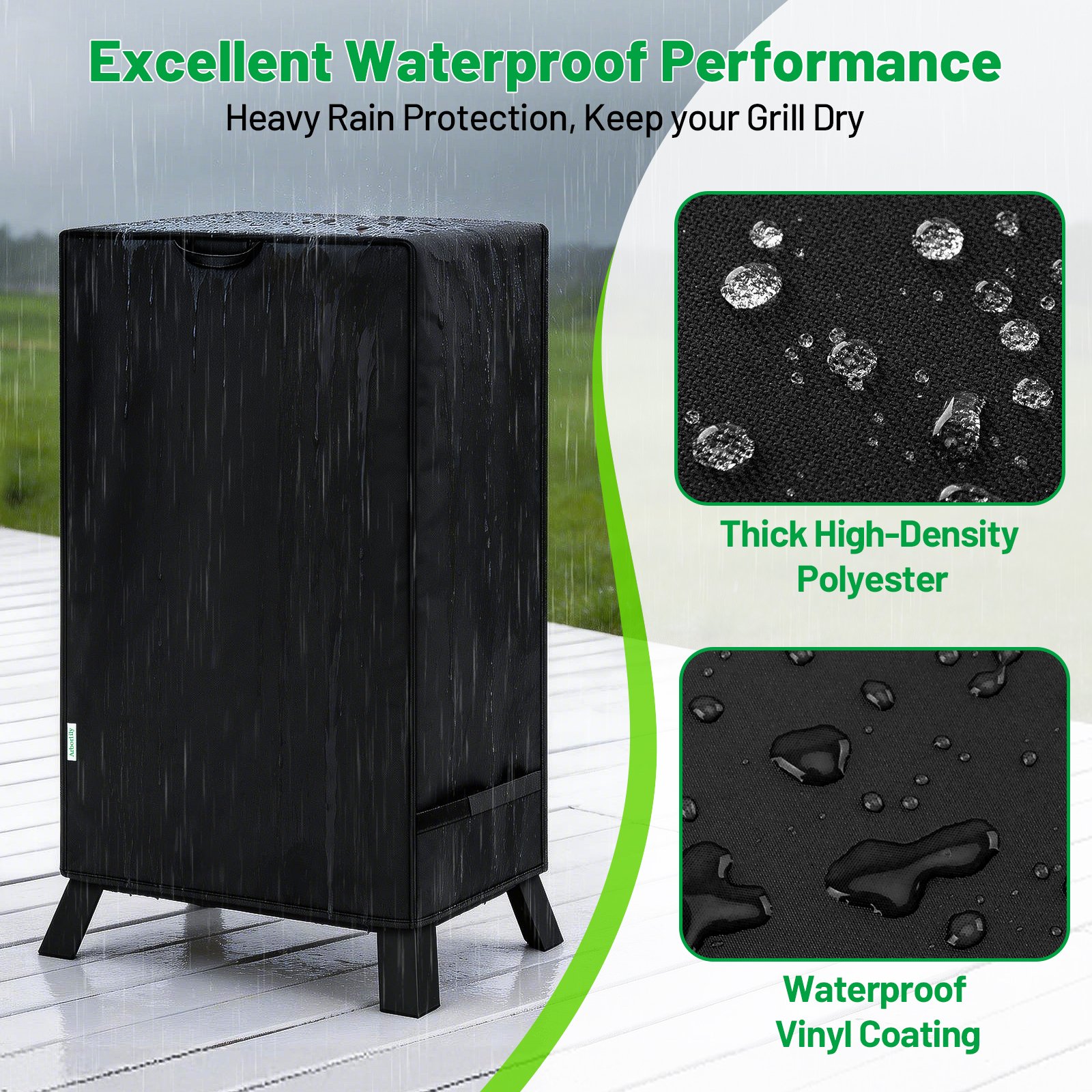 Arborlily 40 Inch Electric Smoker Cover for Masterbuilt, Heavy Duty Waterproof Outdoor Square Vertical Smoker Grill Cover with Windproof Straps & Handles, All-Weather Fade Resistant, Black - Image 5