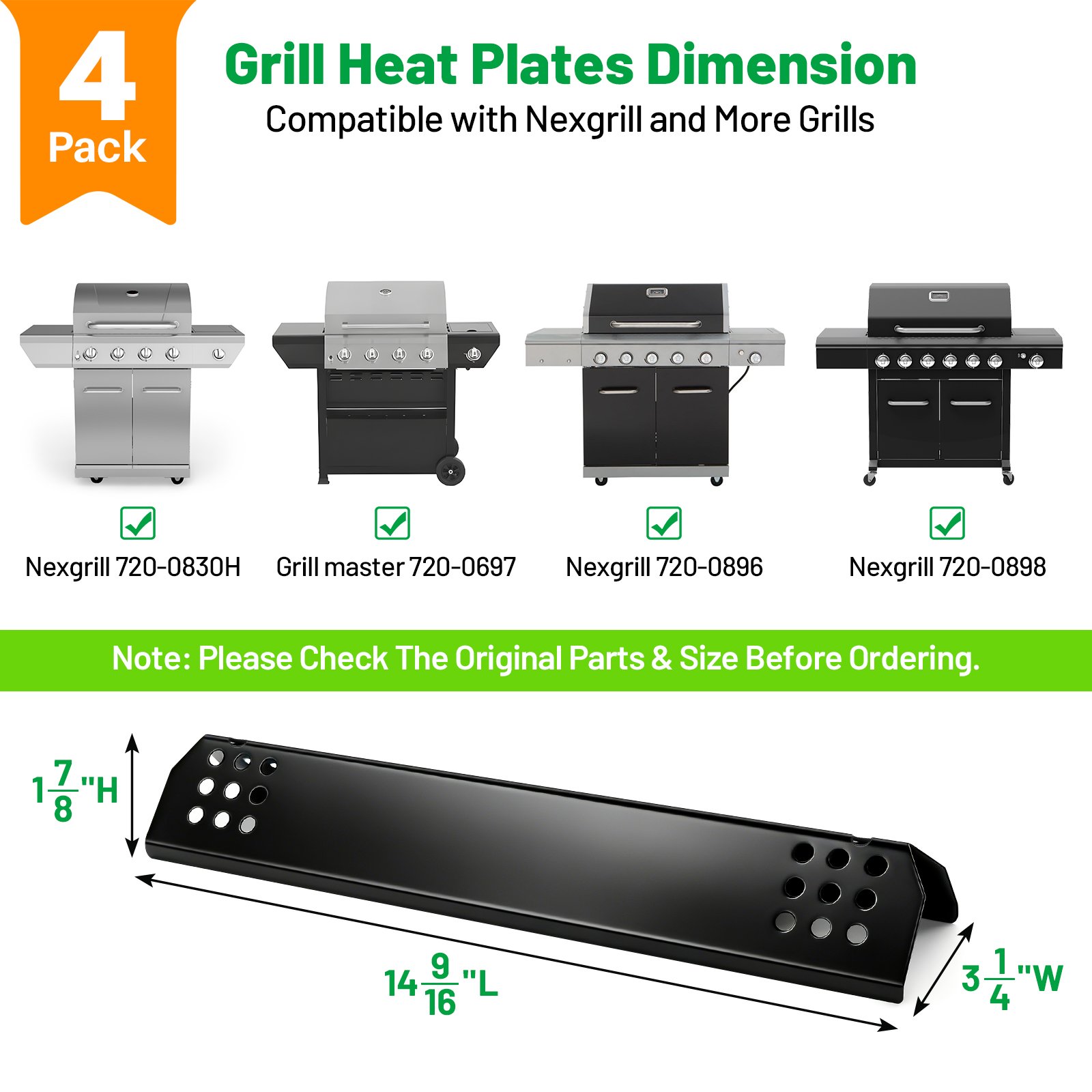 Arborlily 14.56" L Grill Heat Plates 4 Pack, Porcelain Gas Grill Burner Cover Replacement Parts, Outdoor Heat Shield Tent Flame Tamer for Nexgrill, Grill Master Gas Grills and More - Image 2
