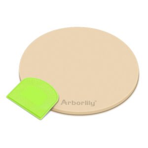 Arborlily 13 Inch Pizza Stone for Oven and Grill, Round Cordierite Baking Stone with Scraper, Thermal Shock Resistant, Even Heat for Crispy Crust, Perfect for Bread, Pies, and 12-Inch Pizzas