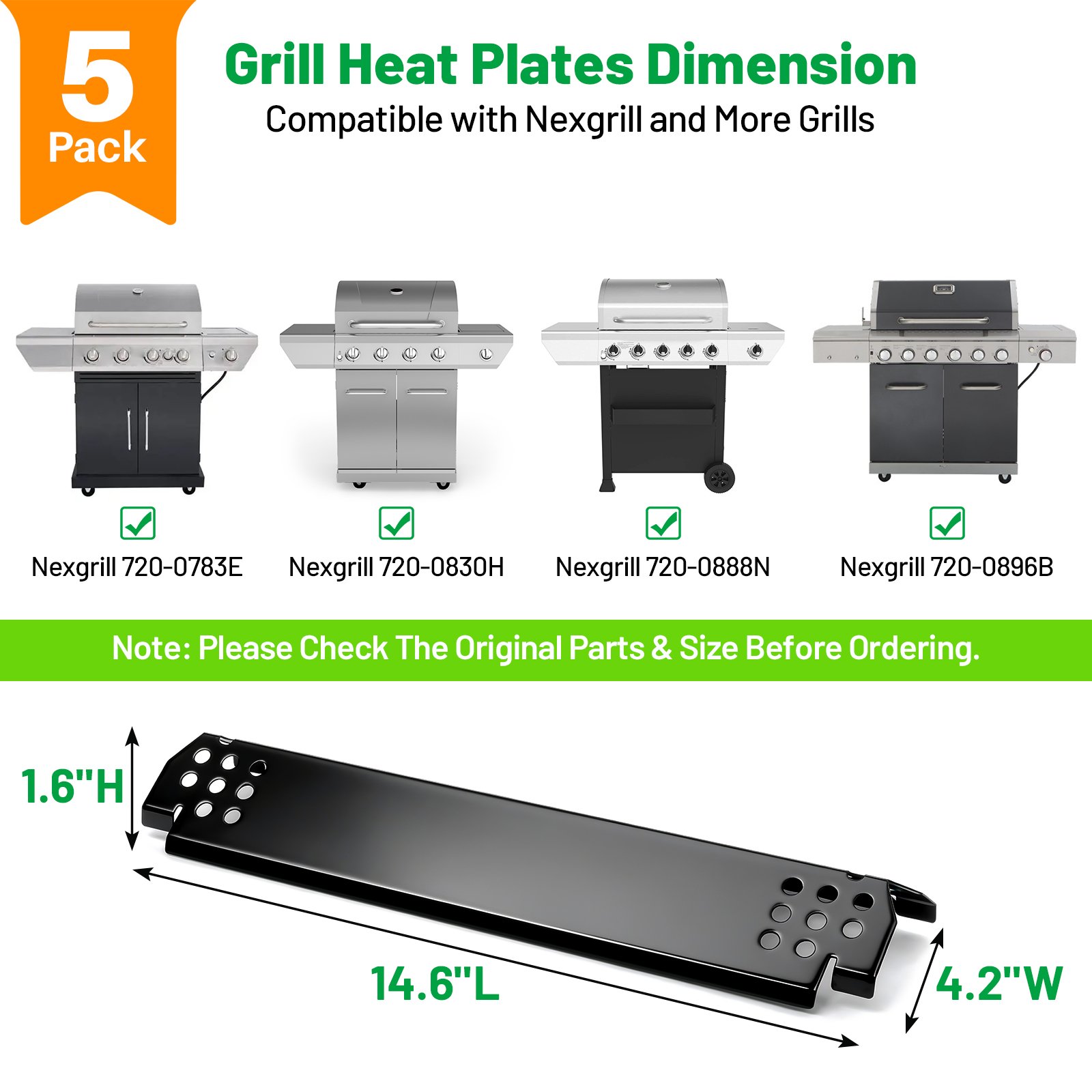 Arborlily Grill Burner Covers Replacement 14.6" L, Heavy Duty Porcelain Steel Grill Heat Plates Parts, Outdoor Barbecue Heat Shield Flame Tamer Kit for Nexgrill and More Grills, 5 Pack - Image 2