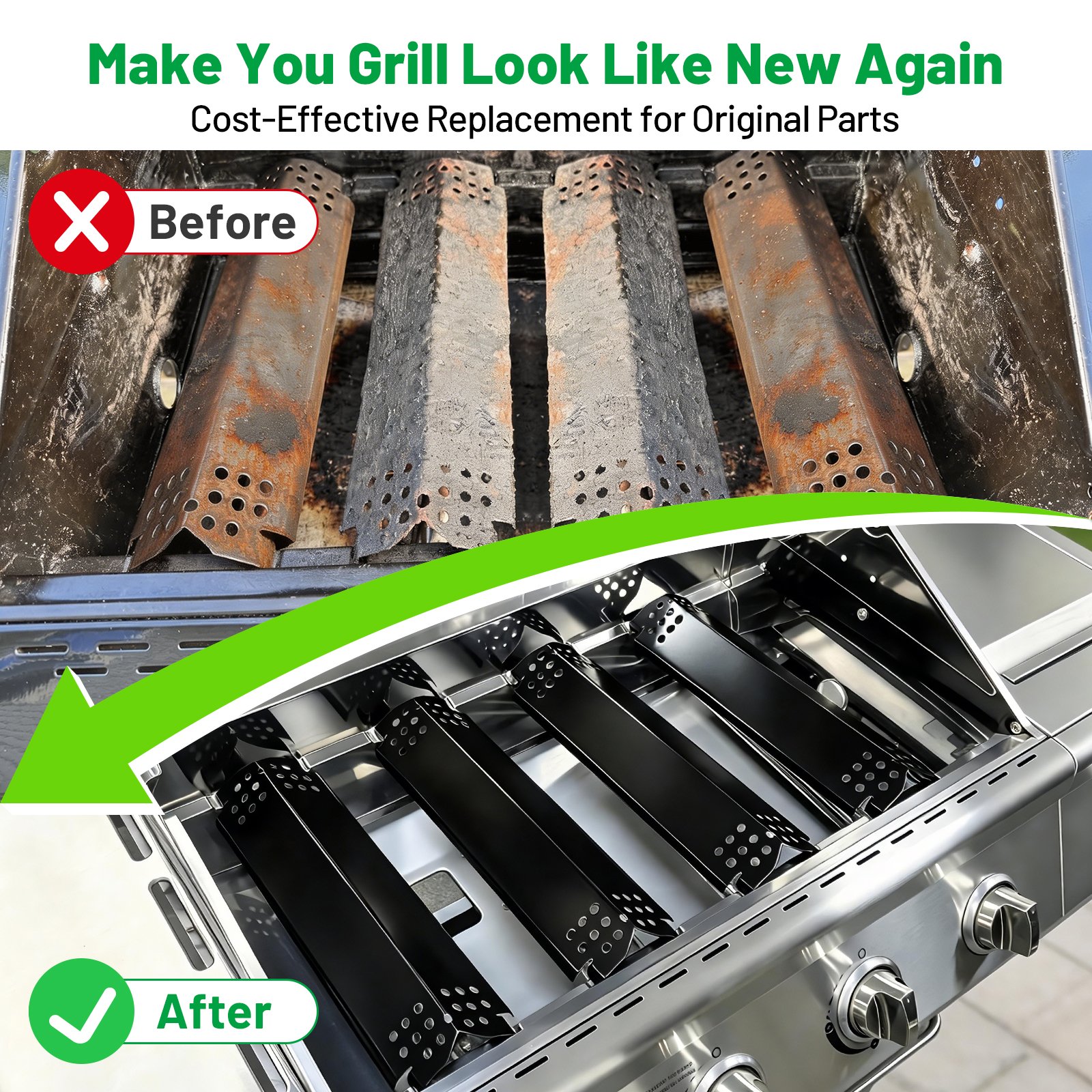 Arborlily Grill Burner Covers Replacement 14.6" L, Heavy Duty Porcelain Steel Grill Heat Plates Parts, Outdoor Barbecue Heat Shield Flame Tamer Kit for Nexgrill and More Grills, 5 Pack - Image 6