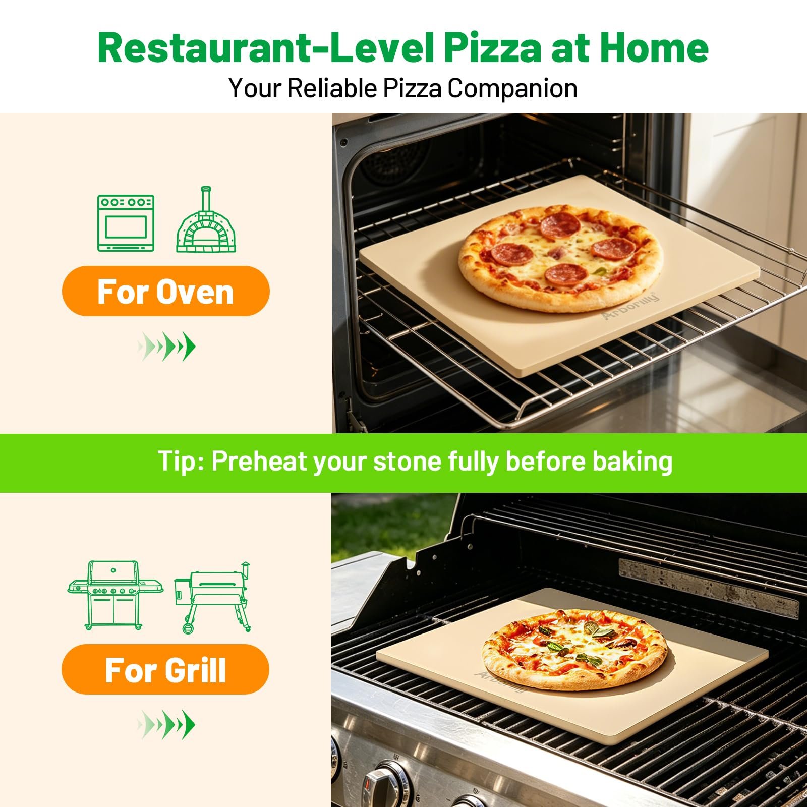 Arborlily Pizza Stone for Oven and Grill, 15 x 13 Inch Cordierite Baking Stone with Scraper, Even Heat for Crispy Crust, Perfect for Bread, Pies, and 12-Inch Pizzas - Image 5