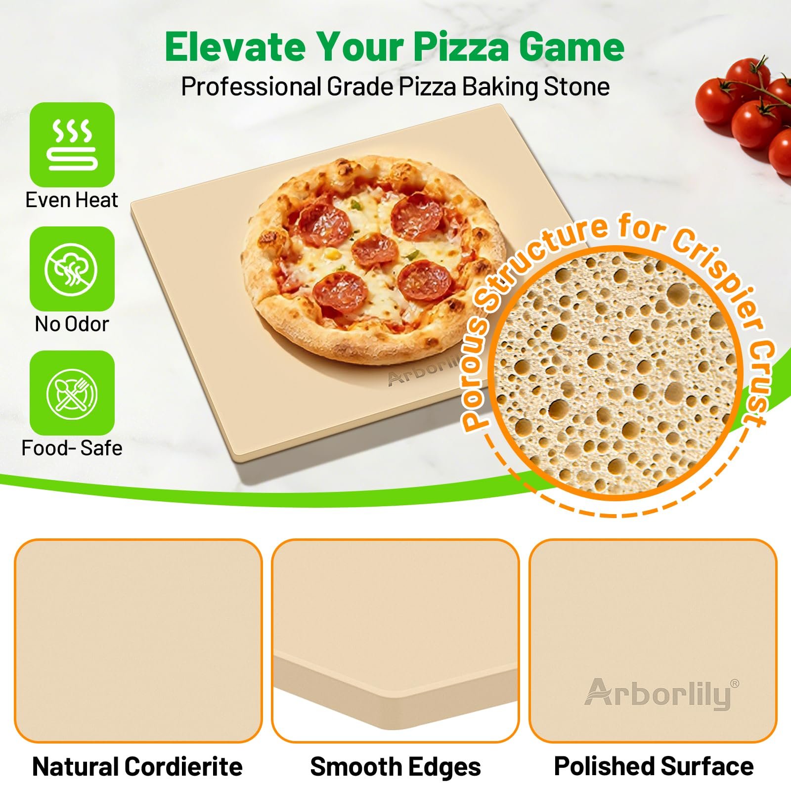 Arborlily Pizza Stone for Oven and Grill, 15 x 13 Inch Cordierite Baking Stone with Scraper, Even Heat for Crispy Crust, Perfect for Bread, Pies, and 12-Inch Pizzas - Image 3